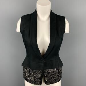 DRIES VAN NOTEN Size 6 Black Beaded Cotton / Linen Vest